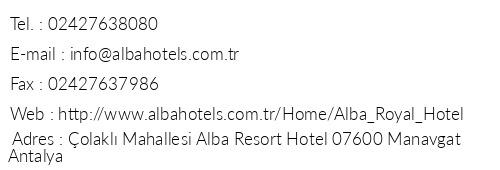 Alba Royal Hotel telefon numaralar, faks, e-mail, posta adresi ve iletiim bilgileri